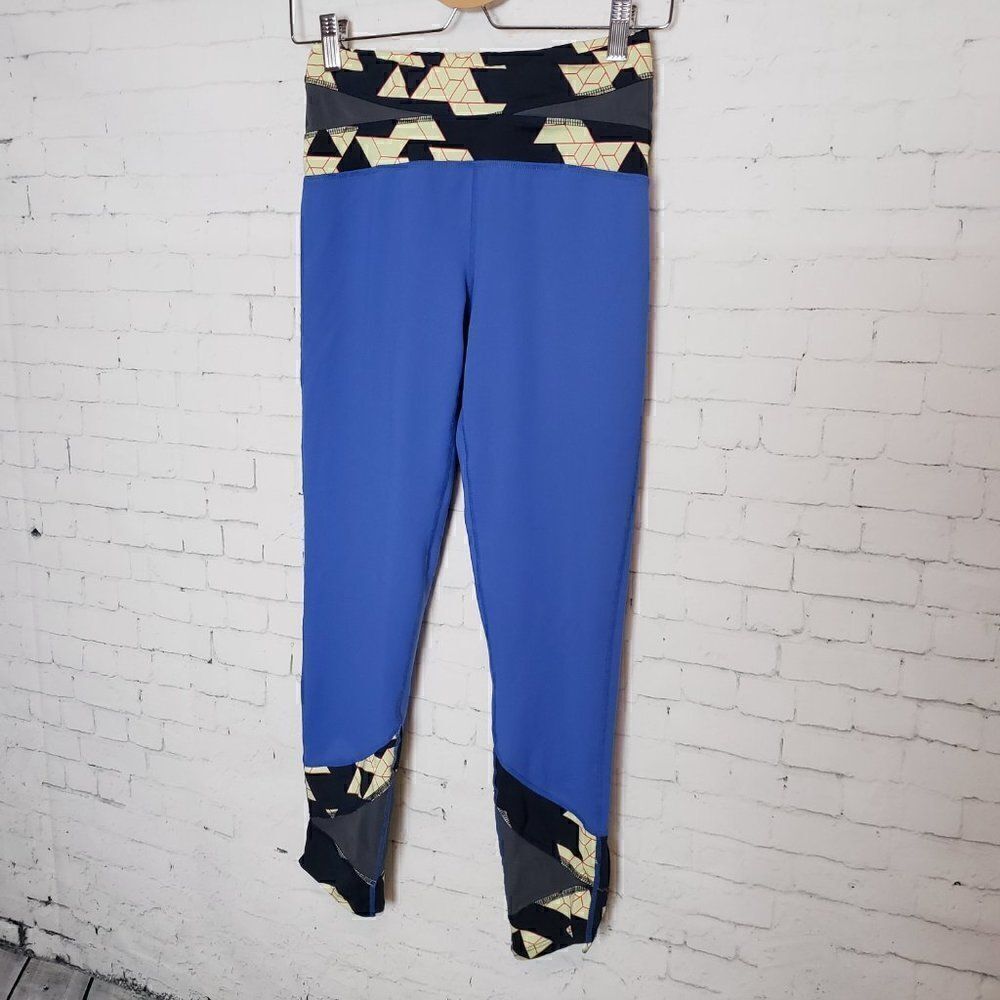 Oiselle Running Tights Size 4 Blue Yellow Zip Ankles Active Womens - Picture 2 of 10